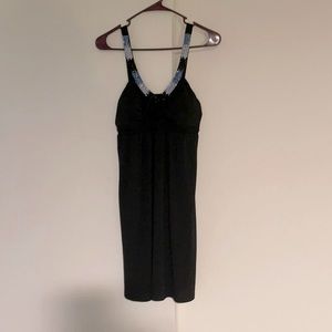 Black dress with blue beading around top